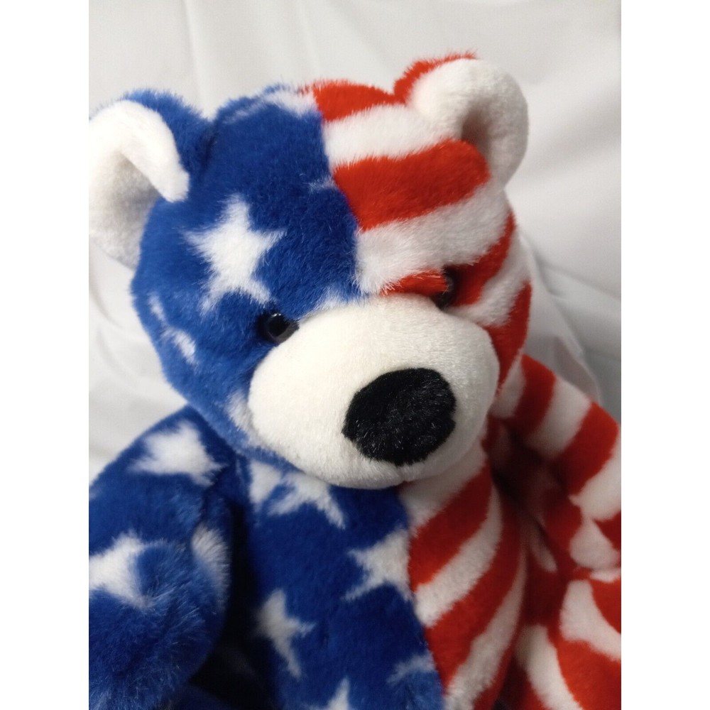 Vintage FIESTA Plush 9.5 Sitting Flag Bear 4th of July Stars Stripes Patriotic - Picture 8 of 8
